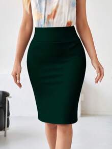 EMERY ROSE Women's Casual Elegant Dark Green Bodycon Skirt - Multicolor - View 3