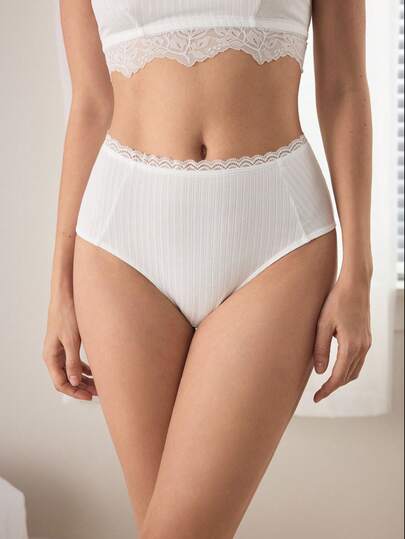 Ocili Women's Solid Color Contrast Lace Comfortable Briefs