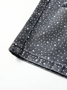 ROMWE MEN Street Life 男士水钻印花口袋休闲牛仔短裤 - 黑色 - 查看 7