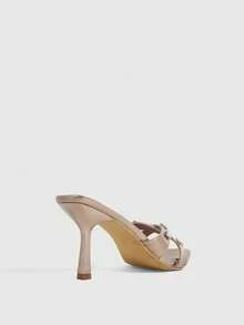 CUCCOO SZL Sandalias de tacón alto con puntera puntiaguda, decoración de flores de rhinestone para uso diario de moda para mujer - Oro rosa - Ver 10