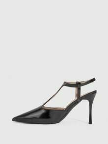 CUCCOO SZL 女士尖头搭扣设计时尚高跟鞋，适合日常穿着 - 黑色 - 查看 9