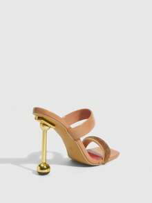 CUCCOO SZL Women's High Heel Sandals, Square Toe, Rhinestone Embellished, Asymmetric Heel, Suitable For Summer, Nightclub, Party, Runway - Apricot - View 4