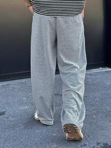 DAZY Men's Solid Light Grey Elastic Waist Sweatpants, Spring - Light Grey - View 2