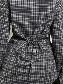 COUREZ Long Sleeve Cinched Shirt In Grid Check /Summer Tops Y3K Y2K Vintage - Black - View 6