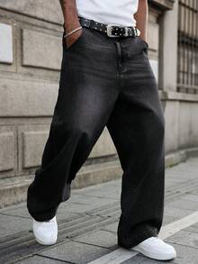 GALLERY FADE Quần jeans nam ống rộng, màu xám nhạt, kiểu dáng thường ngày. - màu đen - Xem 5