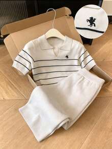 GlowEve 新款欧美时尚混色优雅百搭针织上衣、毛衣背心和裤子套装 - 卡其色 - 查看 1