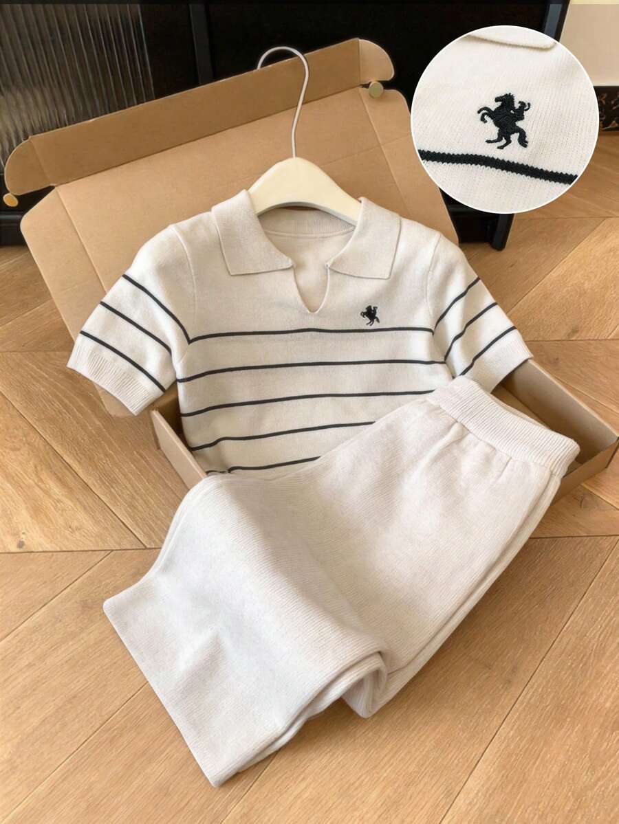 GlowEve 新款欧美时尚混色优雅百搭针织上衣、毛衣背心和裤子套装 - 卡其色 - 查看 1