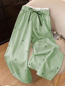 GlowEve CURVE 大码女式休闲条纹蝴蝶结宽松裤 - 墨綠色 - 查看 1