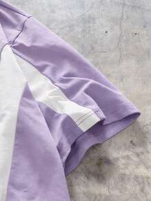 AXEPEAK Kaos Rajut Kasual Pria Lengan Pendek Longgar Motif Patchwork - Mauve Purple - View 4