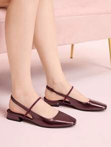 CUCCOO DOLLMOD 女士黑色亮面漆皮平底玛丽珍鞋，方头设计，方便穿脱，适合通勤、约会、聚会、购物、圣诞节等场合。 - 鏽棕色 - 查看 4