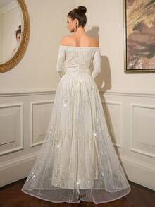 Poshira Luxury Beaded Sparkling Evening Gown, High-End Formal Dress, Elegant Dignified Lady Style - Apricot - View 2