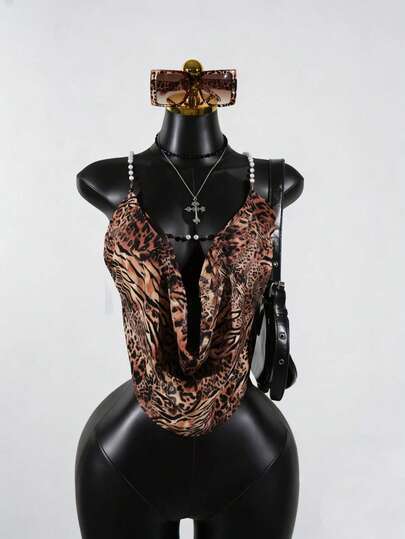 SaltGleam SaltGleam Women's Sexy Fashion Spaghetti Strap Sleeveless Top With Zebra & Leopard Print