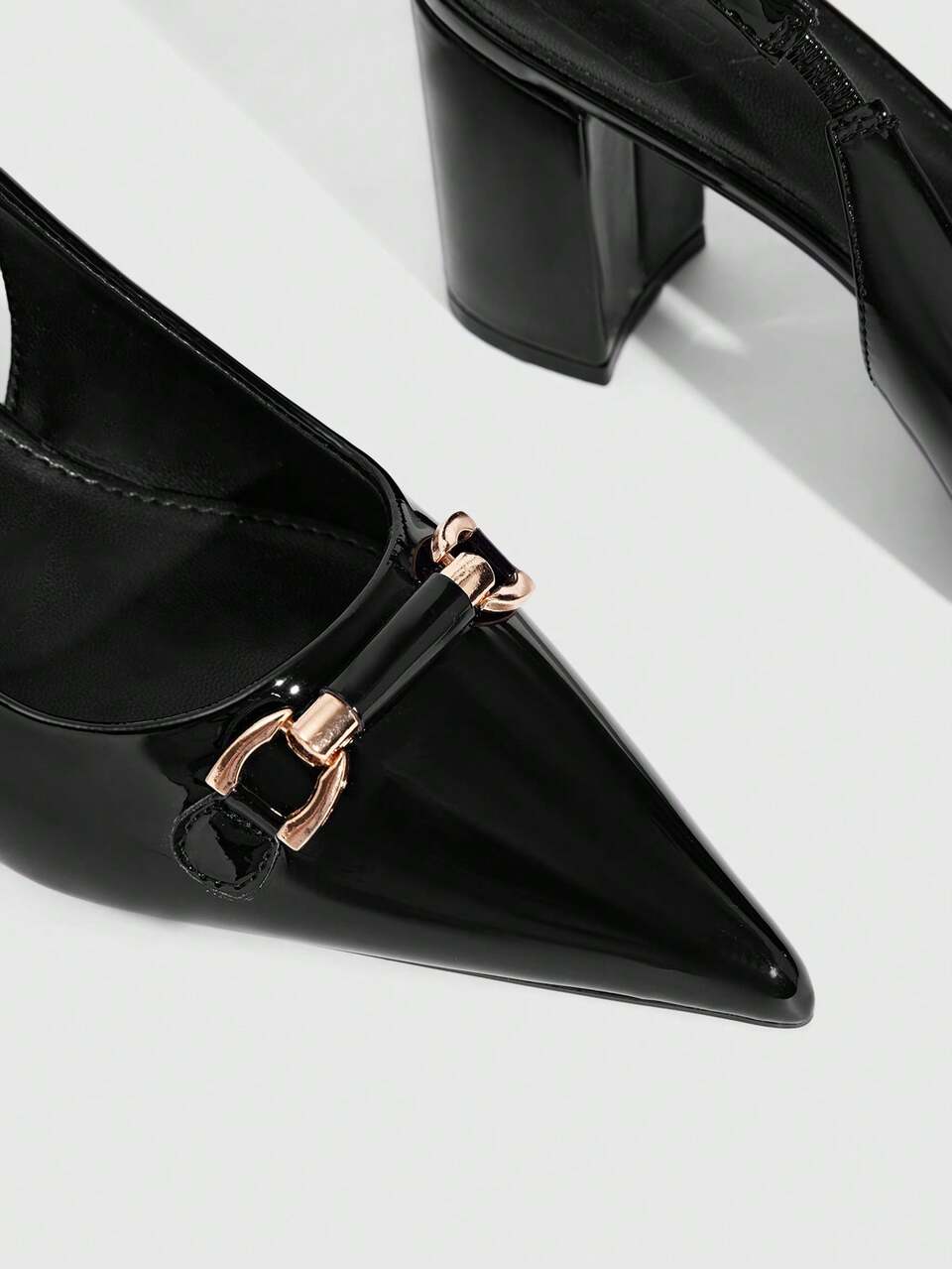 CUCCOO SZL Women's Pointed Toe Thick Heel High Heels, Metal Buckle Design, Solid Color, Sexy Elegant Stylish Pumps, Suitable For Commuting, Dating, Afternoon Tea, Party, Evening, Daily Wear