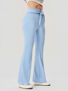 OutZeal Women Sports Leggings Daily Casual Quick-Drying Tummy Control Bow‑Knot Belt Flared Hems - Blue - View 5