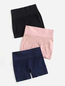 Easithlete 3 piezas Pantalones cortos deportivos con pliegues suaves y transpirables, shorts elásticos para mujer, shorts de gimnasio, shorts de ciclista - Multicolor - Ver 2