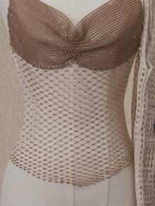 Swim SXY Women's Mesh Camisole Top With Rhinestones, Sexy Party/Music Festival Outfit, Swimwear - Camel - View 6