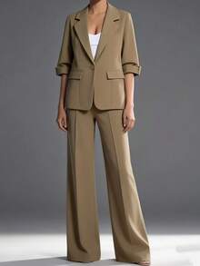 Traje de trabajo para desplazamientos Temperament, conjunto de pantalones anchos y ajustados de dos piezas - Caqui - Ver 1