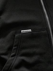 AXEPEAK 美式黑色毛领连帽衫，小众设计修身短款男士卫衣外套 - 黑色 - 查看 5