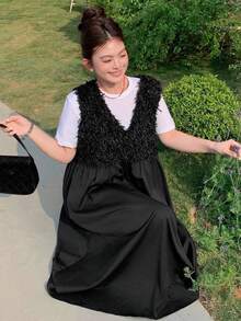 Dazy Plus Plus Size Summer Casual Patchwork Textured Fabric Sleeveless Dress Sundress - Black - View 7