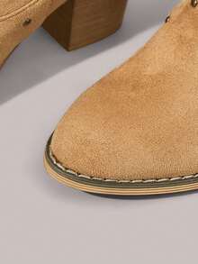 Styleloop Women's Pointed Toe Studded Western Style Fashion High Heel Mid-Calf Boots - Brown - View 4