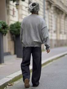 Heavens Edit 1 件装男士宽松破洞牛仔休闲阔腿牛仔裤，韩版/日系风格 - 黑色 - 查看 6