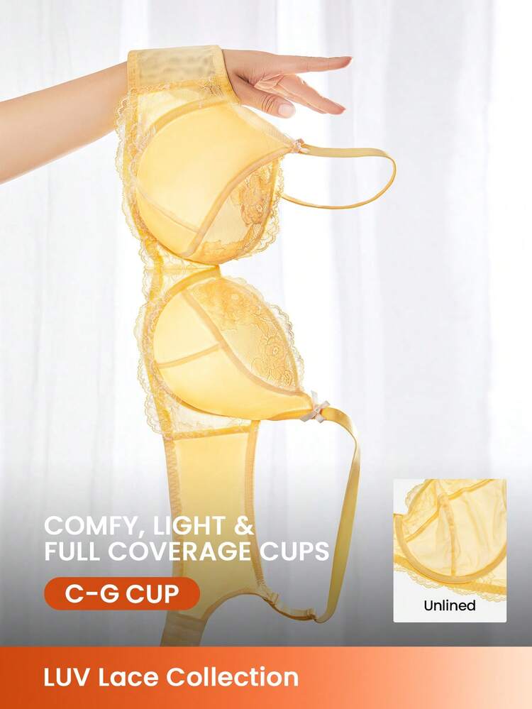 Plus Full Coverage Unlined Sheer Lace Bra