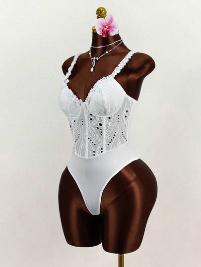 BamGleam Women's Spring/Summer Lace Solid Color Bodysuit, Women's Bodysuit, Women's Wedding Bodysuit