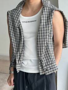 DAZY Summer White Slim Fit Letter Print Streetwear Men Tank Top - White - View 4