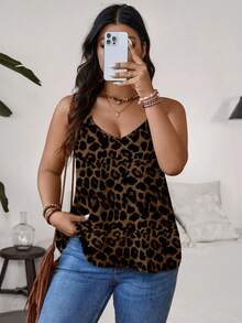 SHEIN VCAY Plus Size Women Leopard Print Sexy Versatile Camisole Top, Suitable For Dates And Outings - Multicolor - View 6
