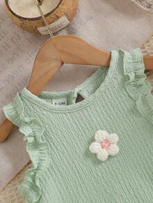 SHEIN Vintaside Kids Baby Girls' Cute Jacquard Vest And Jacquard Shorts Set, Spring/Summer - Green - View 4