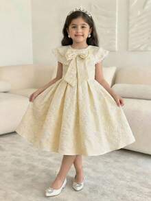 SHEIN Young Girl Ditsy Floral Ruffle Hem Casual Dress - Yellow - View 4