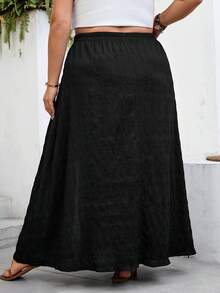 SHEIN CURVE+ Váy nữ dáng suông US22, thích hợp cho lễ hội âm nhạc, kỳ nghỉ biển, phong cách bohemian, màu trơn, cạp chun, xẻ tà bên hông, thích hợp mặc mùa hè. - màu đen - Xem 2