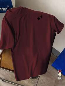 Claim Dot Men's Casual Letter Print Short Sleeve T-Shirt, Summer - Burgundy - View 3