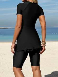 Swim Mulvari New Summer Women's Tie Waist Skirt Shorts, Black Casual Vacation Swimwear Bottom - Black - View 3