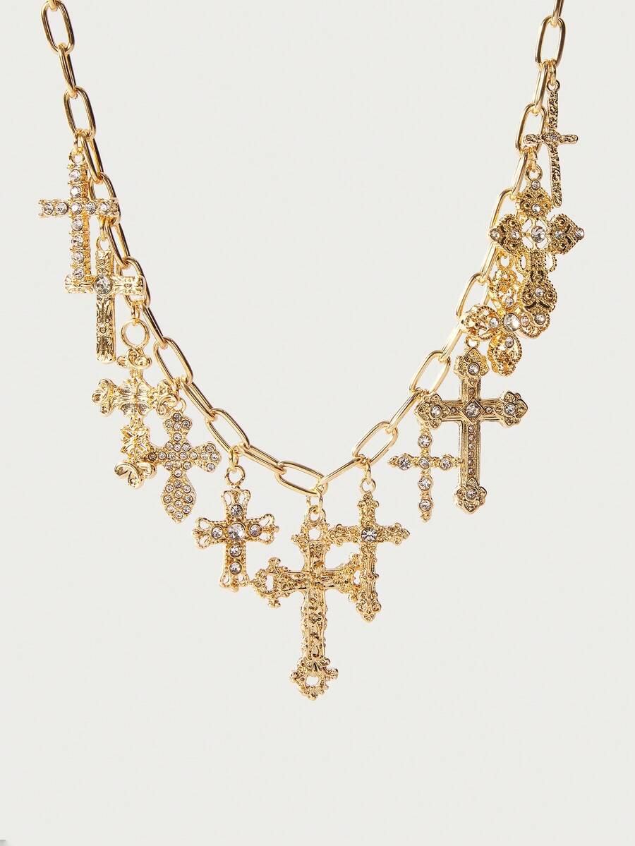 Glisma 1 件女士吊饰项链，粗链项链，带多个吊饰，女士珠宝 - 金色 - 查看 1