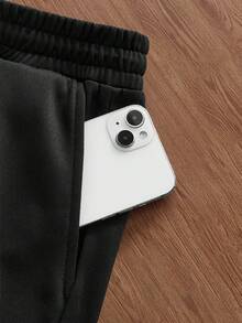 SWAVVY 抽绳腰带休闲拼接斜插口袋针织短裤 - 黑色 - 查看 4