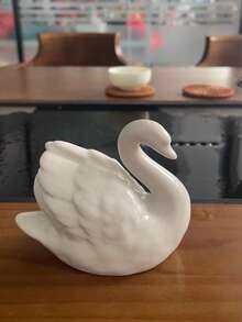 1pc Black & White Ceramic Swan Figurine, Creative Decor For Living Room, Study, Animal Succulent Planter - Multicolor - View 11