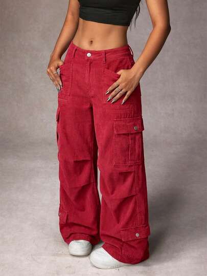 SHEIN ICON Women's Solid Color Low-Waist Straight Loose Casual Jeans Cargo Jeans For Women Cargos For Women Baggy Jeans Y2k Baggy Clothes Early 2000s Clothes