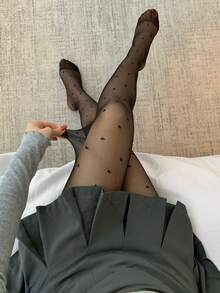 DAZY Fashionable Casual Heart Mesh Women's Leggings - Black - View 7