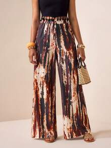 Zivah 2026春夏新款宽松高腰棕色扎染印花格子女裤，适合音乐节、复活节、波西米亚风、西部游牧风、休闲、海滩度假、日常穿着。 - 棕色 - 查看 8