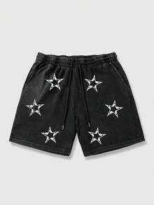 ROMWE MEN Street Life Quần short nam thường ngày in hình ngôi sao - màu đen - Xem 1