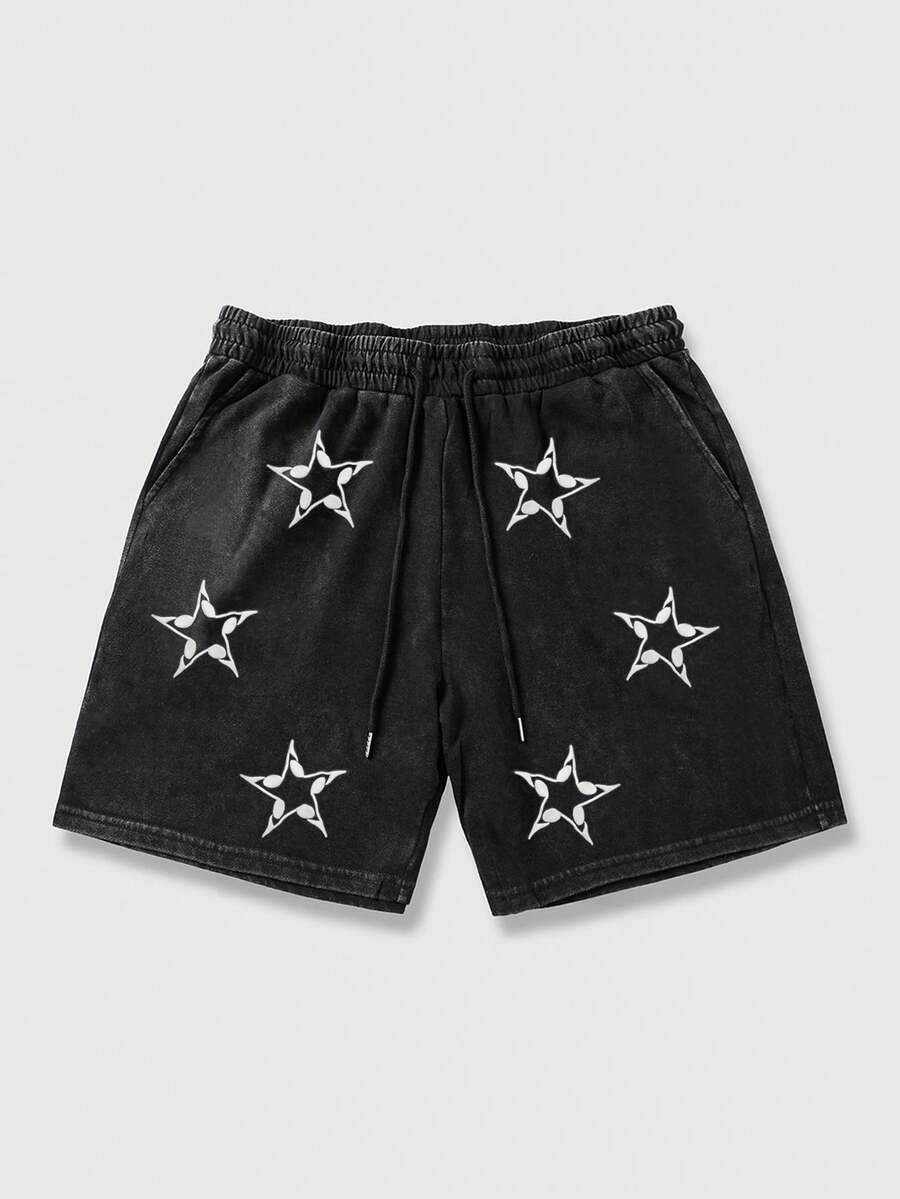 ROMWE MEN Street Life Quần short nam thường ngày in hình ngôi sao - màu đen - Xem 1