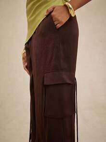 NYA SZN 休闲纯色抽绳工装裤 - 棕色 - 查看 4