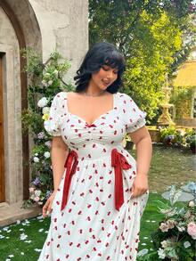 Lyrianda 大码女式樱桃印花蝴蝶结连衣裙 - 彩色 - 查看 6