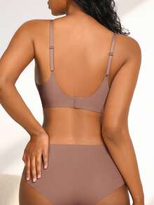 NudeFit 2pcs Set Minimalist Comfortable Jelly Gel Seamless Underwear, Includes Triangle Panties And Sleep Bra - Mocha Brown - View 2