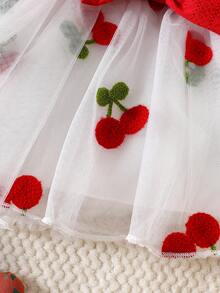 Newborn Baby Girls Cute Flutter Sleeve Bow Hem Tulle Mesh Princess Dress - Red - View 4