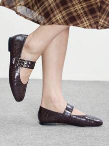 CUCCOO BIZCHIC 复古方头玛丽珍鞋，女士浅口皮鞋，厚底一脚蹬乐福鞋 - 棕色 - 查看 5