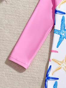 1件女婴可爱鲸鱼印花长袖连体泳衣，紫色，适合夏季和度假穿着 - 彩色 - 查看 6