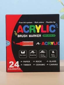 12/24/36/48 لون من أقلام الطلاء الأكريليك، أقلام أكريليك بفرشاة ناعمة، أقلام أكريليك سريعة الجفاف مقاومة للماء، مناسبة للقماش والصخور والخشب والحجر والزجاج والسيراميك والنسيج والأعمال اليدوية، هدايا رائعة للعودة إلى المدرسة، لوازم مدرسية - متعدد الألوان - مشاهدة 18