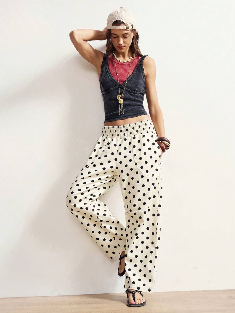 Bohemela Casual Woven Wavy Print Loose Women's Pants - White - View 1